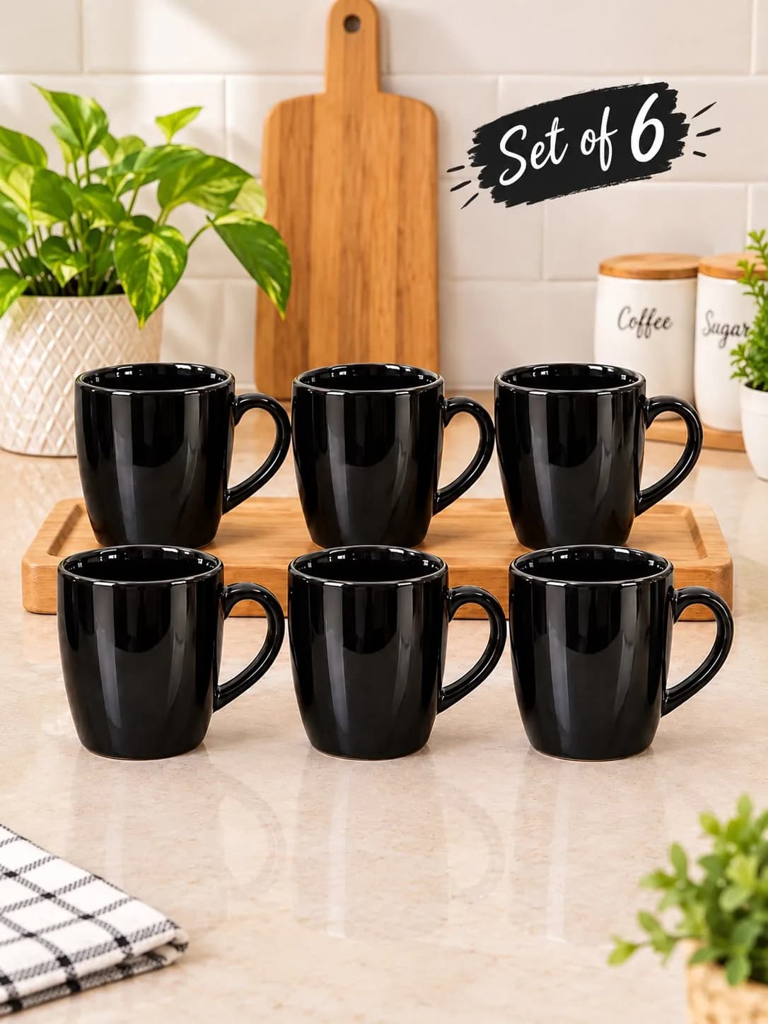 MUG PRIYA BLACK SHINE MEDIUM 6 PCS